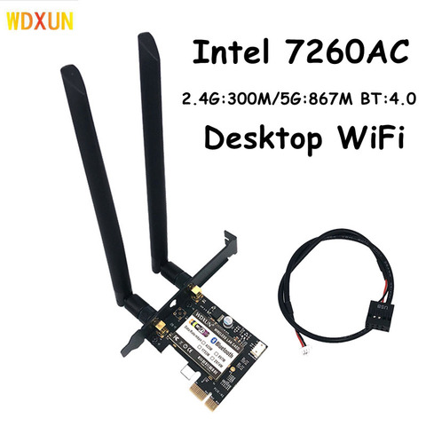 Carte PCI-E Wi-Fi 2.4/5 ghz, 867 mb/s, sans fil, bi-bande, avec Bluetooth 4.0 et 7260, pour ordinateur de bureau, pci-express 7260AC ► Photo 1/2