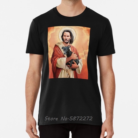 T-shirt Keanu Reeves tenant un chiot, chien Keanu Reeves, jésus, jésus, affiche, t-shirts artistiques ► Photo 1/3