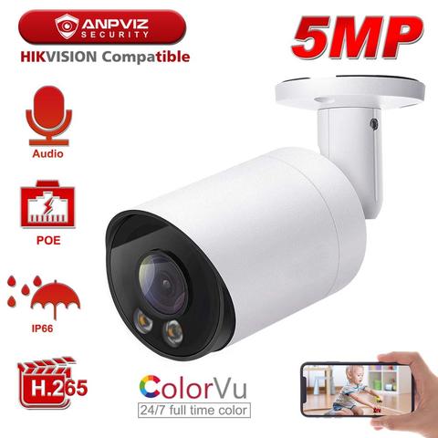 Hikvision Compatible Anpviz 5MP Starlight coloré POE caméra IP balle Super caméra de sécurité 30m intégré micro Audio IP66 Onvif ► Photo 1/6