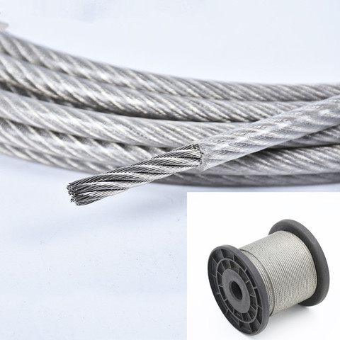 Corde à linge en acier revêtu de PVC, 10 mètres, câble métallique souple et Transparent, en acier inoxydable, diamètre 1mm 1.2mm 1.5mm 2mm 3mm ► Photo 1/6