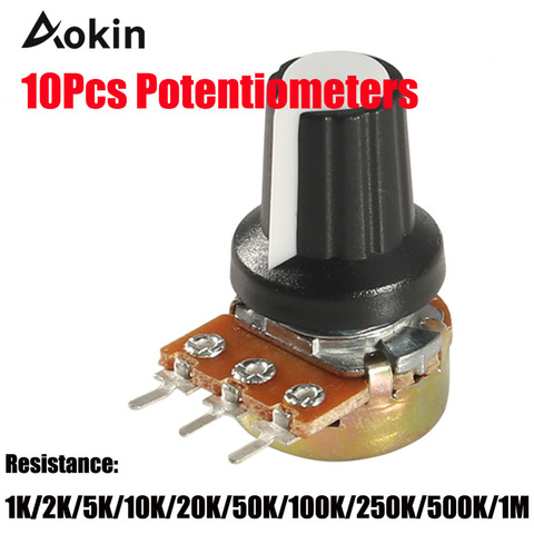 Potentiomètre 50 5 10 K 100 K OHM WH148 3 broches, 15 millimètres de filtre axe 3 B10K, conique linéaire, Terminal rotatif pour Arduino bricolage ► Photo 1/6