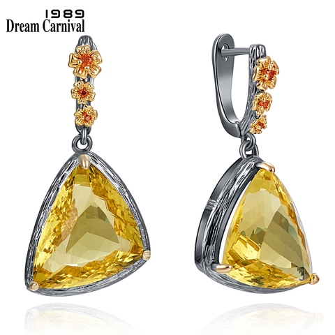 Dreamcarnaval 1989 Chic exotique mode grandes boucles d'oreilles couleur or Triangle Zircon mariage fiançailles bijoux pioche WE4032 ► Photo 1/6