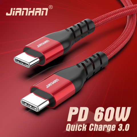 JianHan USB C vers USB Type C câble PD 60W USBC chargeur rapide cordon pour Xiaomi mi 10 Pro Samsung S21 S20 MacBook Pro iPad Pro 2022 ► Photo 1/6