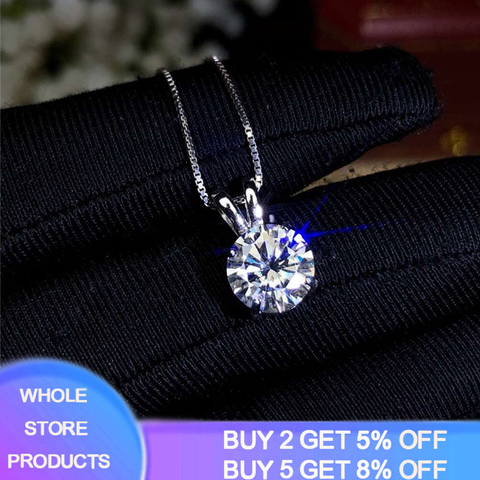 YANHUI Solitaire 8mm 2ct zircone diamant pendentif collier 925 solide argent tour de cou collier déclaration femmes argent 925 bijoux ► Photo 1/6