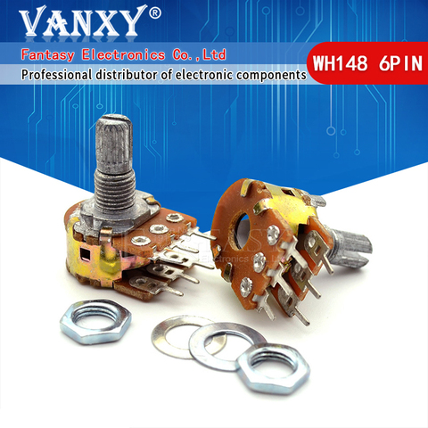 Potentiomètres WH148 à arbre 6 broches, 5 pièces, B1K B2K B5K B10K B20K B50K B100K B500K B1M 1K 2K 5K 10K 20K 50K 100K 500K 1M ► Photo 1/6