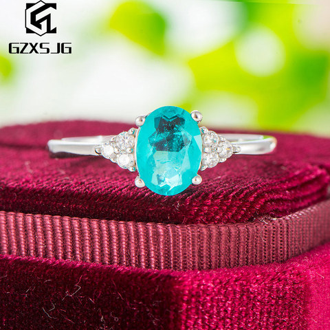 GZ – bague Paraiba en argent Sterling 925 pour femmes, bijou en pierre précieuse Tourmaline, en Rhodium blanc, pour fiançailles, taille 4 10 ► Photo 1/6