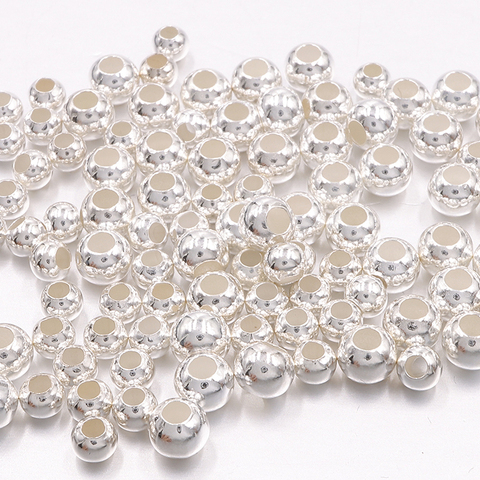 Perles rondes en argent Sterling 925, lisses et amples, pour la fabrication de bijoux, bracelet, breloque, accessoires, cadeau, collier ► Photo 1/3