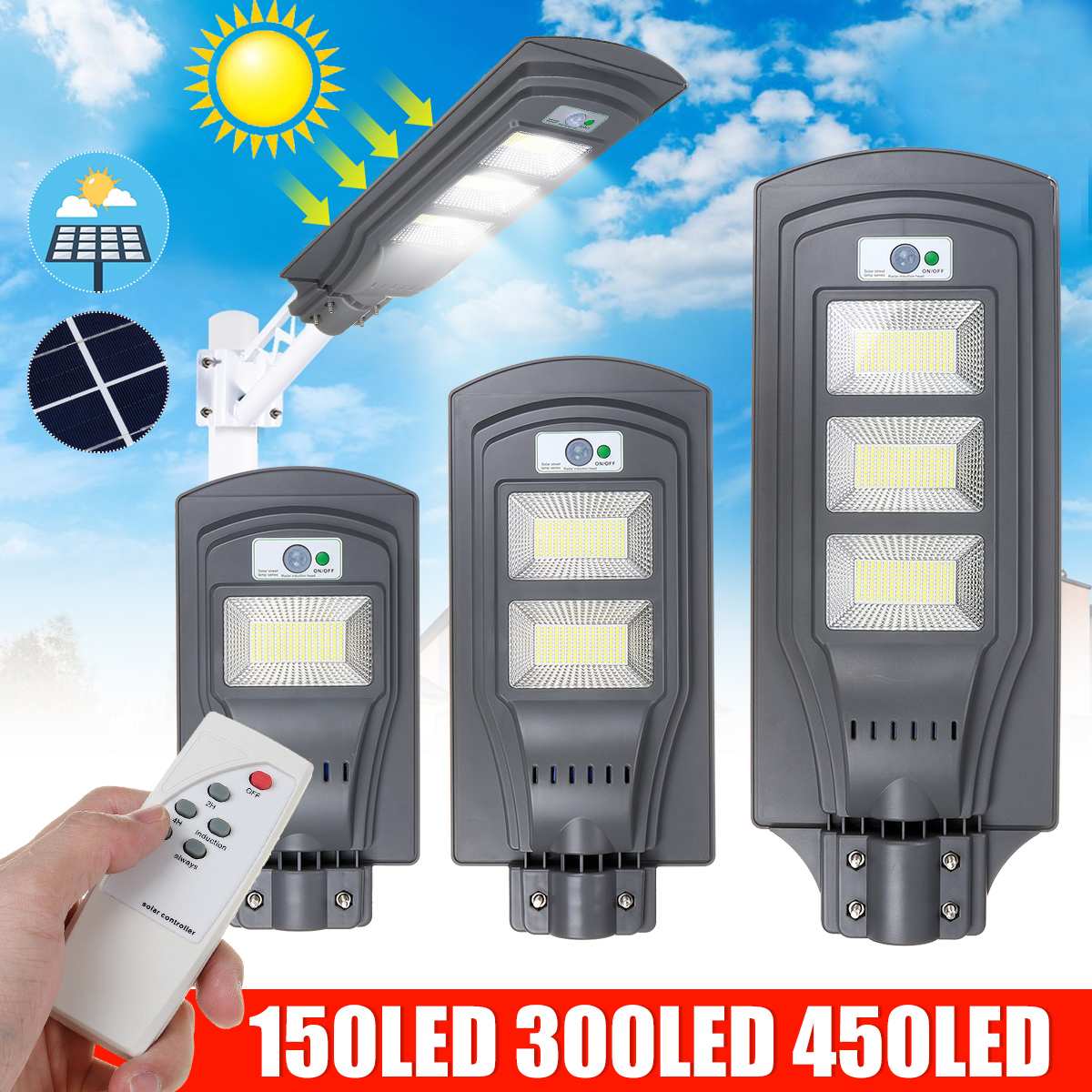 Télécommande lampadaire solaire LED 250W 480W 680W PIR capteur + lumière contrôle jardin Yard applique murale pour parc jardin cour cour ► Photo 1/1