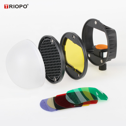 TRIOPO accessoire modificateur de lumière Flash adaptateur de montage magnétique + boule de diffuseur + filtres Gel de couleur pour Canon Nikon Sony Godox Yongnuo ► Photo 1/6