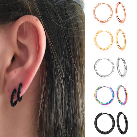 Luxkisskids 1 paire or arc-en-ciel cerceau Septum nez boucle d'oreille cercle coréen en acier inoxydable cerceau boucle d'oreille ensemble pour les femmes bijoux de mode ► Photo 1/5