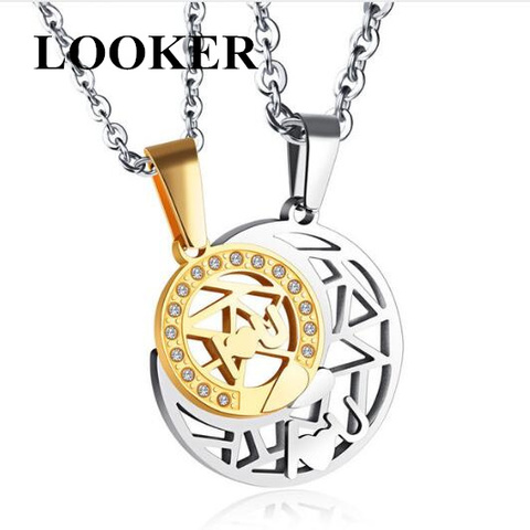 LOOKER – collier romantique pour amoureux, en acier inoxydable, 3 couleurs, pendentif soleil et lune pour Couple, pour femmes et hommes, amour éternel ► Photo 1/6