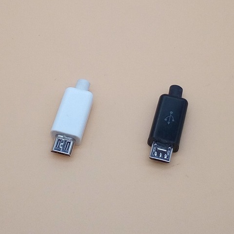 Connecteur Micro USB 5 broches mâle, 10 pièces/lot, noir/blanc, couvercle en plastique, soudage ► Photo 1/3