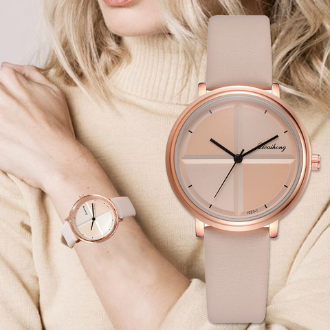 Montre à Quartz analogique avec Bracelet en cuir pour femme, jolie montre-Bracelet rose élégante, nouvelle collection 2022 ► Photo 1/6