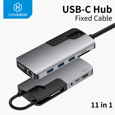 Hagibis USB C HUB type vers USB 3.0 HUB HDMI-compatible VGA adaptateur Thunderbolt 3 Dock 3.5mm Audio RJ45 adaptateur PD pour MacBook Pro ► Photo 1/6