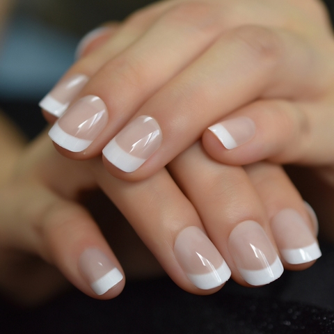 Été court naturel nu blanc français ongles conseils faux faux ongles UV Gel presse sur Ultra facile à porter pour la tenue de bureau à la maison ► Photo 1/6