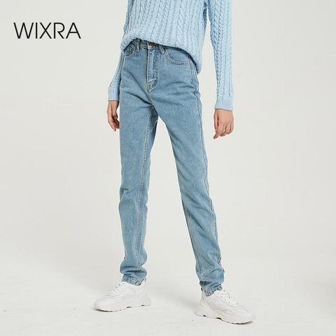 Wixra basique jean doux pantalon Harem Femme droite tout Match taille haute Femme Long Denim pantalon pour femmes grande taille ► Photo 1/6