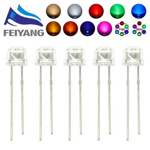 Micro indicateur LED de Diode électroluminescente, chapeau de paille de 5mm, blanc chaud, rouge, vert, bleu, jaune, Orange, UV, rose, clignotant rvb, ampoule 3V à monter soi-même ► Photo 1/3