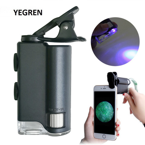 Loupe de poche LED lumière UV, Microscope pour téléphone portable 60X/100X avec Clip pour téléphone portable p/Identification du Jade ► Photo 1/6