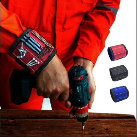 Bracelet magnétique sac à outils Portable avec 3 aimants électricien poignet outil ceinture vis clous forets Bracelet pour outil de réparation ► Photo 1/6