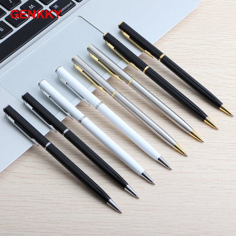 GENKKY-ensemble de stylos à bille en métal, ensemble de stylos à huile rotatifs en métal, pour papeterie, encre de haute qualité, couleurs noir bleu ► Photo 1/6
