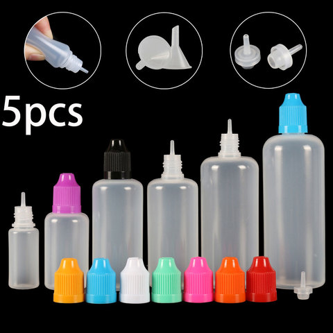 Compte-gouttes vide en plastique 5 pièces X 3ML-120ML, bouteilles vide pressible, jus, huile, œil, Vape, récipients avec embout fin, capuchon CRC, LDPE ► Photo 1/6