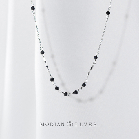 Modian Hot noir cristal petite boule irrégulière en argent Sterling 925 pendentif collier pour femmes réglable collier Fine bijoux ► Photo 1/5