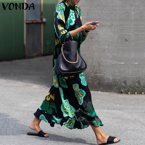 VONDA femmes longue robe Maxi Vintage à fleurs imprimé à manches longues plage ample robe d'été 2022 grande taille Vestidos décontracté ► Photo 1/6