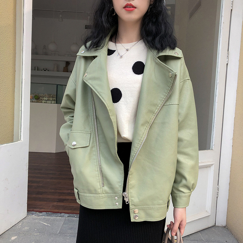 FTLZZ blouson d'automne en Faux cuir pour femme, noir, ample, surdimensionné, pour moto ► Photo 1/6