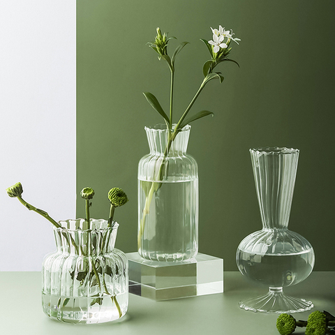 Vase à fleurs en verre, pour décoration de Table de salon, Rose, ornements de Table, fleur séchée à la main, Mini transparent ► Photo 1/6