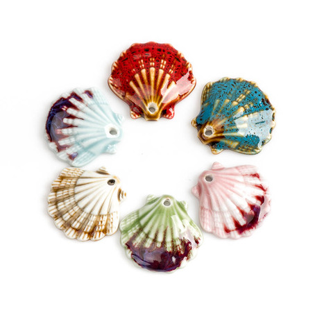 30 #5 pièces belle couleur pétoncles en céramique pendentif un côté porcelaine bijoux partie pour collier # XN060 ► Photo 1/6