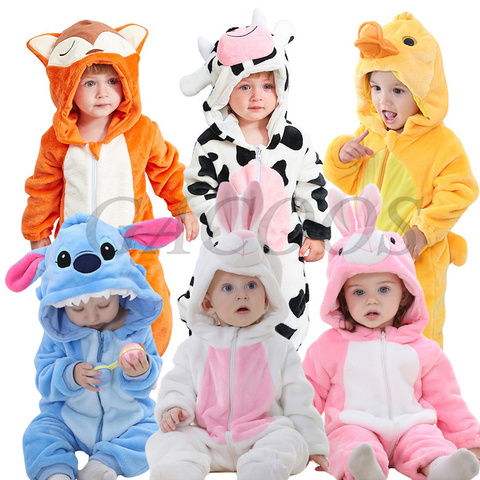 Bébé dessin animé barboteuse nouveau-né à capuche vêtements pour bébés garçons filles pyjamas Animal Onesie combinaison Panda Costumes flanelle bébé barboteuses ► Photo 1/6