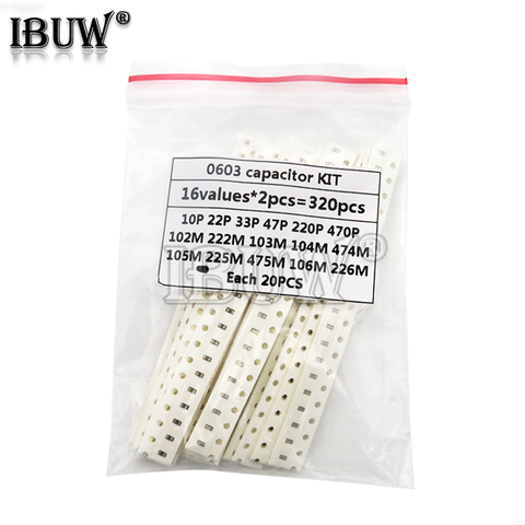 Kit assorti de condensateurs 320 SMD, 16 valeurs * 20 pièces = 0603 pièces, composants, bricolage, échantillons, nouveau et original ► Photo 1/2