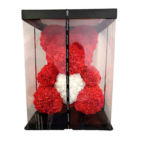 Ours en Roses artificielles 40cm | Nouvelle livraison directe, ours en peluche en fleurs, cœur pour st valentin, boîte à cadeaux pour noël et mariage ► Photo 1/6