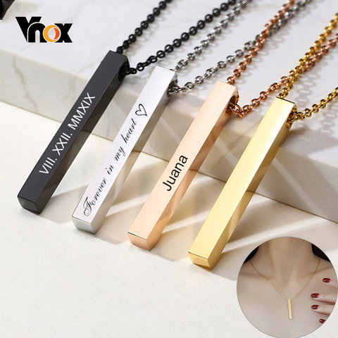 Vnox personnaliser 3D barre verticale colliers pour femmes en acier inoxydable gravé géométrique pendentif Simple minimaliste élégant bijoux ► Photo 1/6