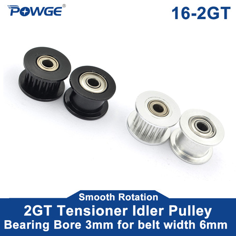 POWGE 2GT 16 dents synchrone poulie tendeur alésage 3mm avec roulement pour largeur 6MM GT2 courroie de distribution roue Passive 16 T 16 dents 5 pièces ► Photo 1/6