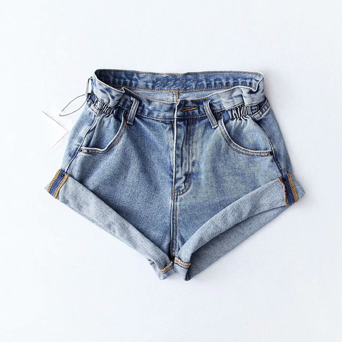 Short en denim à plis pour femmes, décontracté, taille haute, ourlet fendu, été 2022 ► Photo 1/6