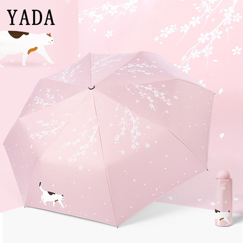 YADA-parapluie pliant en fleurs de cerisier personnalisé, uv, charme Animal chat pour femmes, coupe-vent, YS819 ► Photo 1/6