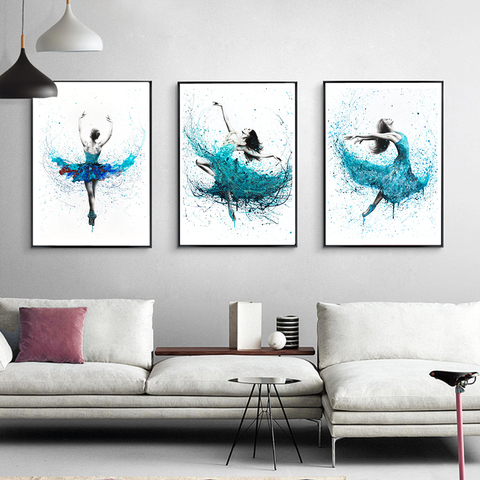 Peinture sur toile abstraite de ballerine moderne, imprimés d'art Turquoise, affiches de danse de pluie, mur de salon, décor nordique de maison, photos ► Photo 1/6