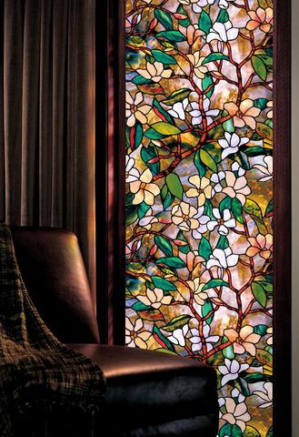 Film de revêtement statique en vinyle, fleur Magnolia, Opaque, 150cm de long, pour Surface de fenêtre, porte d'armoire ► Photo 1/6