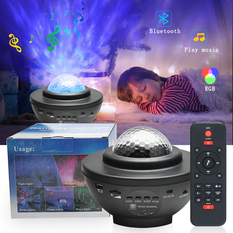 Projecteur de ciel étoilé coloré Blueteeth lecteur de musique à commande vocale USB LED veilleuse lampe à LED de Projection romantique avec télécommande ► Photo 1/6