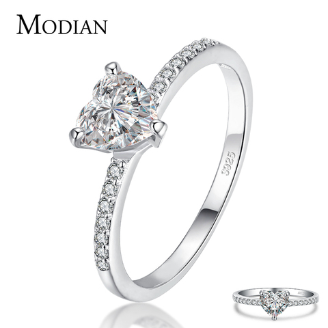 Modian – bague en argent Sterling 925 avec cœur pour femme, accessoire de luxe, en zircon cubique, transparent, cadeau idéal pour mariage, 1ct ► Photo 1/6