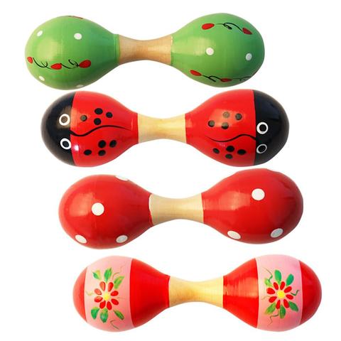 Instrument de Percussion maracas à Double tête en bois pour enfants, outil pédagogique, jouet Shaker pour bébés ► Photo 1/6