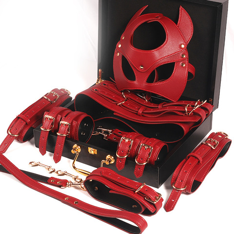 Masque érotique produits de sexe jouets érotiques pour adulte BDSM Kit sexe Bondage ensemble en cuir PU menottes collier Corset cuisse anneau jouets sexuels ► Photo 1/6