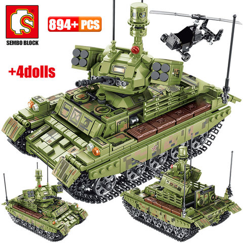 SEMBO – char Panzer militaire, blocs de construction, seconde guerre mondiale, hélicoptère, ville, camion, soldats, figurines, jouets pour garçons ► Photo 1/6