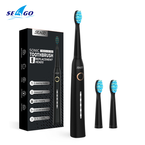 SEAGO Sonic brosse à dents électrique adulte minuterie brosse USB Rechargeable électrique brosses à dents avec 3pc remplacement brosse tête SG958 ► Photo 1/6