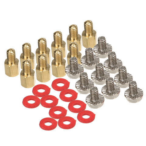 10 pièces 6.5mm 6-32-M3 Ordinateur D'or Carte Mère Riser + Vis En Argent + Rouge Rondelles ► Photo 1/6