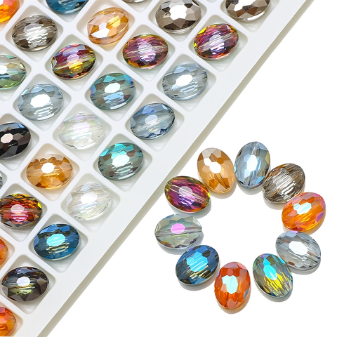 Perles de verre ovales plates en forme d'yeux bovin 9x12mm, pierre naturelle plaquée à facettes, pour la fabrication de bijoux soi-même, 30 pièces/lot ► Photo 1/6