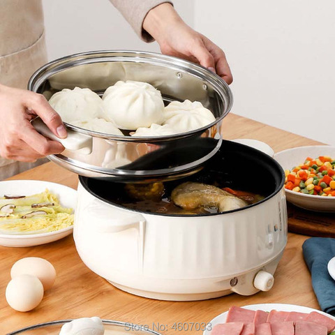 Cuisinière électrique multifonction 220V, poêle chauffante, casserole pour ragoût, nouilles, œufs, soupe, cuiseur vapeur pour le riz, dortoir, maison ► Photo 1/6