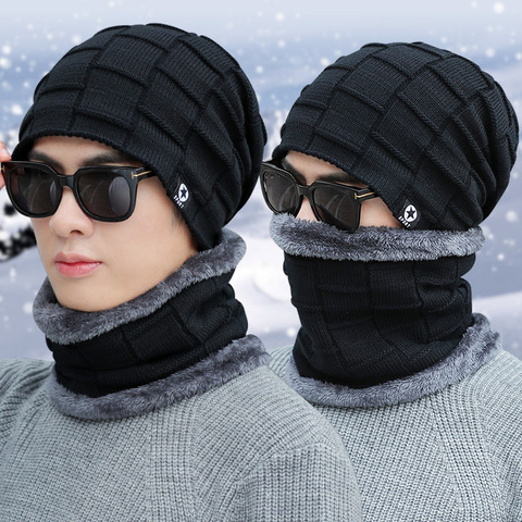 Bonnet et écharpe de Ski en cuir chaud et froid pour homme et femme, 2 pièces, en tricot, offre spéciale ► Photo 1/6