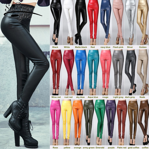 Élastique Stretch Faux cuir automne hiver crayon pantalon femmes velours PU cuir pantalon femme Sexy maigre serré pantalon 7172 50 ► Photo 1/6